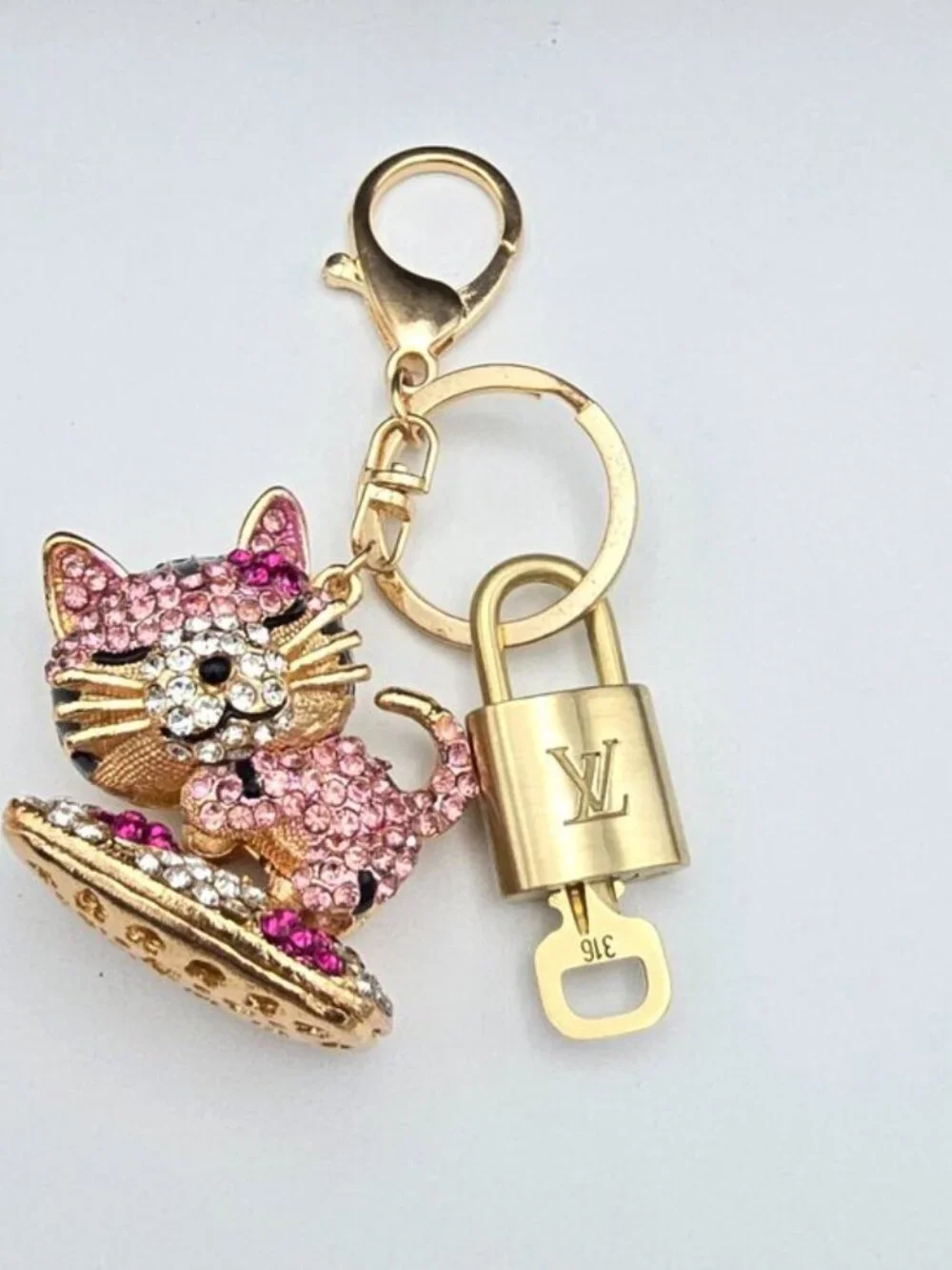 Louis Vuitton Gold Padlock Key 🔒 Authentic LV Charm + Unbranded Cat Keychain